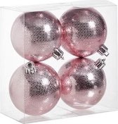 KERSTBALLEN SET 4 STUKS | KERSTVERSIERING | RINGS ROZE | D8 CM | KUNSTSTOF