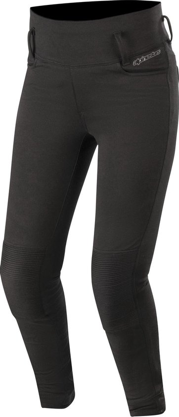 Zwarte Alpinestars dameslegging met logo op de voorkant en geribbelde kniestukken.
