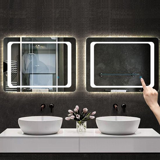 Miroir de salle de bain d'angle rond à LED 80x60cm, miroir mural 5mm,  interrupteur à... | bol.com