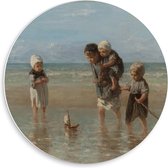 Forex Wandcirkel - Oude Meesters - Kinderen der zee, Jozef Israëls, 1872 - 50x50cm Foto op Wandcirkel (met ophangsysteem)