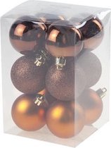 KERSTBALLEN SET 12 STUKS | KERSTVERSIERING | MIX BRUIN | D6 CM | KUNSTSTOF MIX MAT | GLITTER BLINKEND