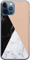 iPhone 12 Pro hoesje siliconen - Marmer zwart bruin - Soft Case Telefoonhoesje - Marmer - Transparant, Bruin