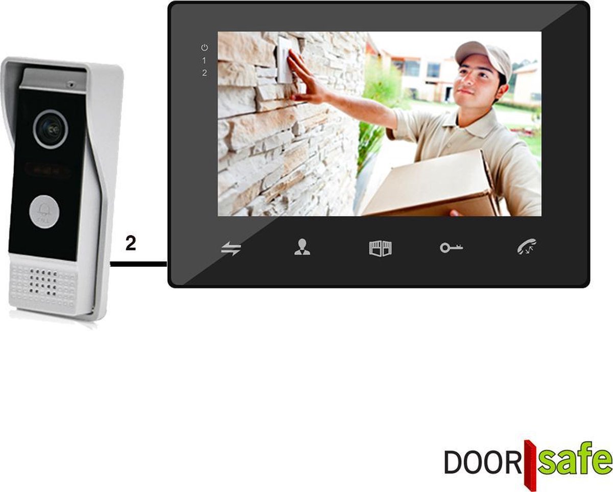 Doorsafe 7200 - Bedrade deurbel met camera, 2 draads, gratis opslag beelden op SD-kaart, 7 inch scherm