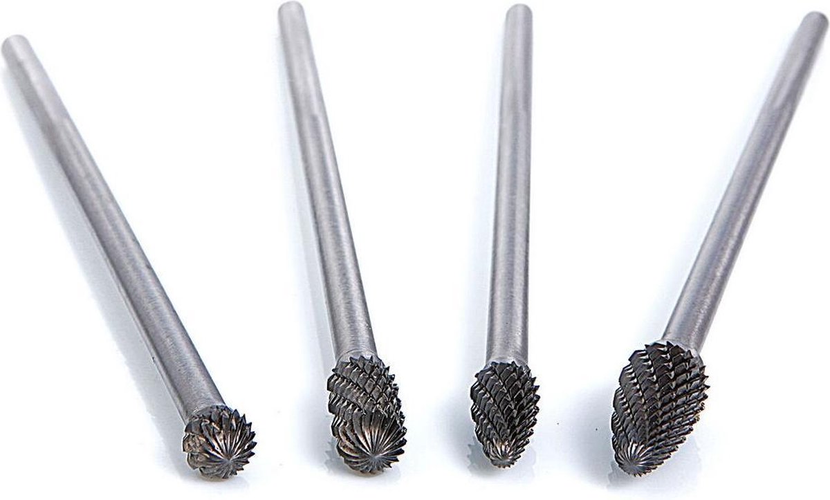 HBM 4-delige Double Cut Vol HM Stiftfrezenset Lang voor Aluminium, Metaal en Staal
