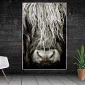 Allernieuwste peinture sur toile Highland Cow Highland Breed Close-Up - Moderne - 60 x 90 cm - Zwart Wit