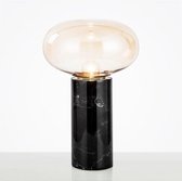 Amber Glazen Tafellamp - Marmer - E27 Fitting - 23x25cm - Zwart