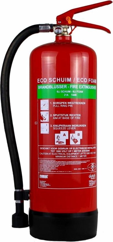 Mobiak schuimblusser 6 liter ECO - Nederlands en Engels etiket - brandblusser - sproeischuimblusser - ab brandblusser - blusapparaat - blusser - brandblusapparaten - blusmiddel - brandblusmiddelen