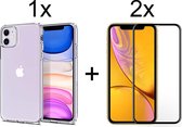 iPhone 12 hoesje en iPhone 12 Pro hoesje case siliconen transparant hoesjes cover hoes - Full cover - 2x iPhone 12/12 Pro Screenprotector