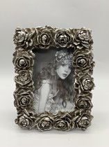 Fotolijst - antiek - rijk versierde barok lijst - kunsthars zilver - rozen - binnenmaat 10x15 cm