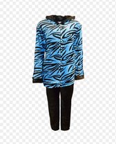 Dames fleece huispak met zakken rits en capuchon XL blauw/zwart