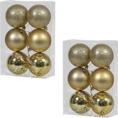 24x Gouden kunststof kerstballen 8 cm - Glans/mat/glitter - Onbreekbare plastic kerstballen goud