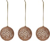 6x Gouden glitter draad/rotan look kerstballen kunststof 9 cm - Kerstboomversiering goud