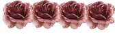 4x Oud roze decoratie bloemen rozen op clip 14 cm - Kerstversiering/woondeco/knutsel/hobby bloemetjes/roosjes