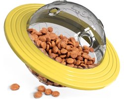 Hondenspeeltje UFO geel geschikt voor puppy's tot en met grote honden - Honden speelgoed - Anti bijt speelgoed - Voerbal - Honden speelgoed intelligentie - Bijtspeelgoed - Interactieve hond - Hondenspeeltjes - Traingsbal - Sterk materiaal