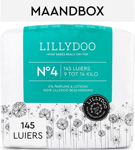 LILLYDOO luiers - Maat 4 (9-14 kg) - 145 Stuks - Maandbox