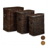 relaxdays - wasmand rotan in 3-delige set - opbergmand - 3 kleuren - stapelbaar