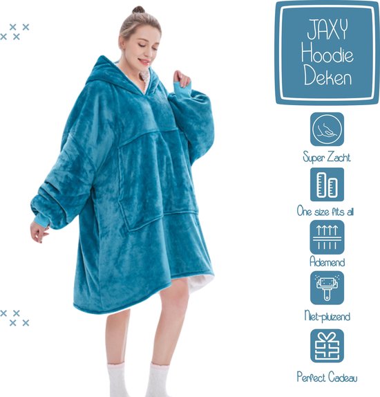 JAXY Hoodie Deken - Snuggie - Snuggle Hoodie - Fleece Deken Met Mouwen - 1450 gram - Hoodie Blanket - Lake Blue - JAXY