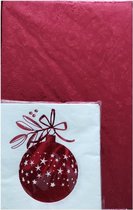 Luxe Tafelkleed Kerst - 200 x 140 cm - Rood - 16 Bijpassende Kerst Servetten - Metallic Vinyl Tafelkleed - Bloemenprint