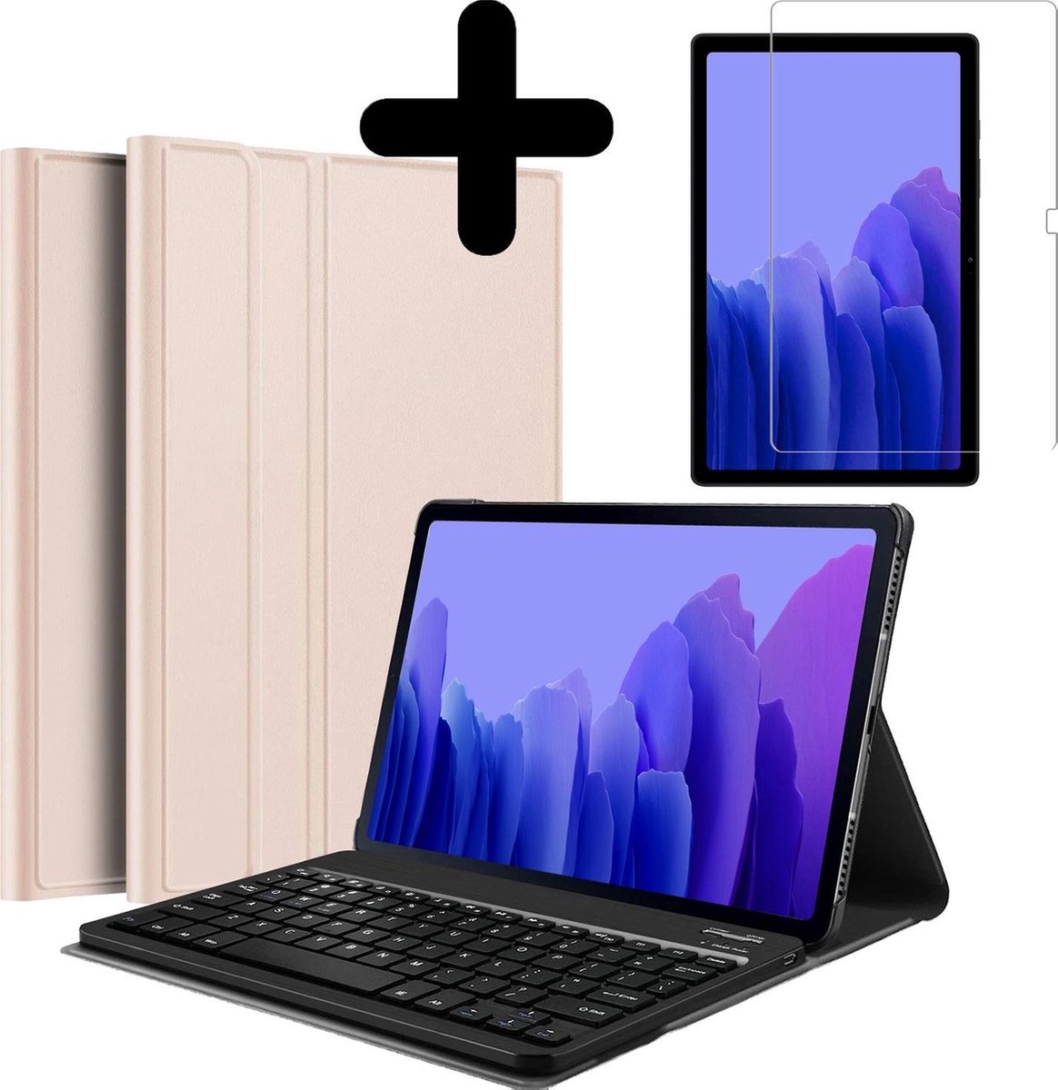 Hoes Geschikt voor Samsung Galaxy Tab A7 Hoes Toetsenbord Hoesje Keyboard Case Cover Met Screenprotector - Hoesje Geschikt voor Samsung Tab A7 Hoes Toetsenbord Case - Goud