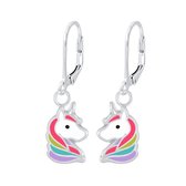Joy|S - Zilveren Eenhoorn oorbellen multicolor Unicorn leverback sluiting