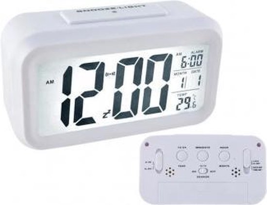 Wekker - LED Display - 12 / 24h - Alarm - Temperatuur - Maand - Wit - Kado Tip !!