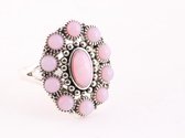 Opengewerkte zilveren ring met roze opaal - maat 17.5