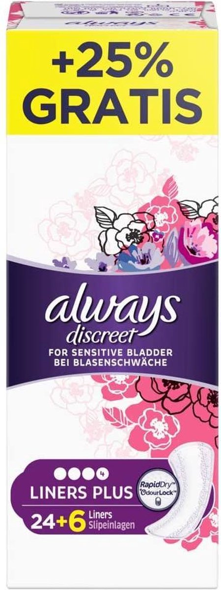 Always Discreet Long Plus Inlegkruisjes voor Gevoelige Blaas 24+6 Stuks