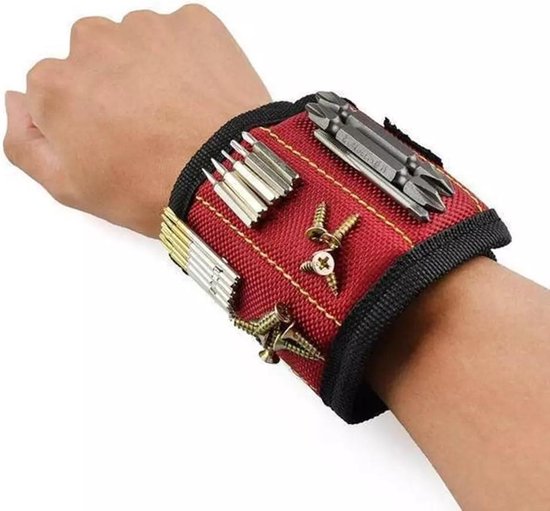 LOUZIR Bracelet magnétique portable - Sac à outils - Porte-foret - Ceinture à outils poignet ROUGE