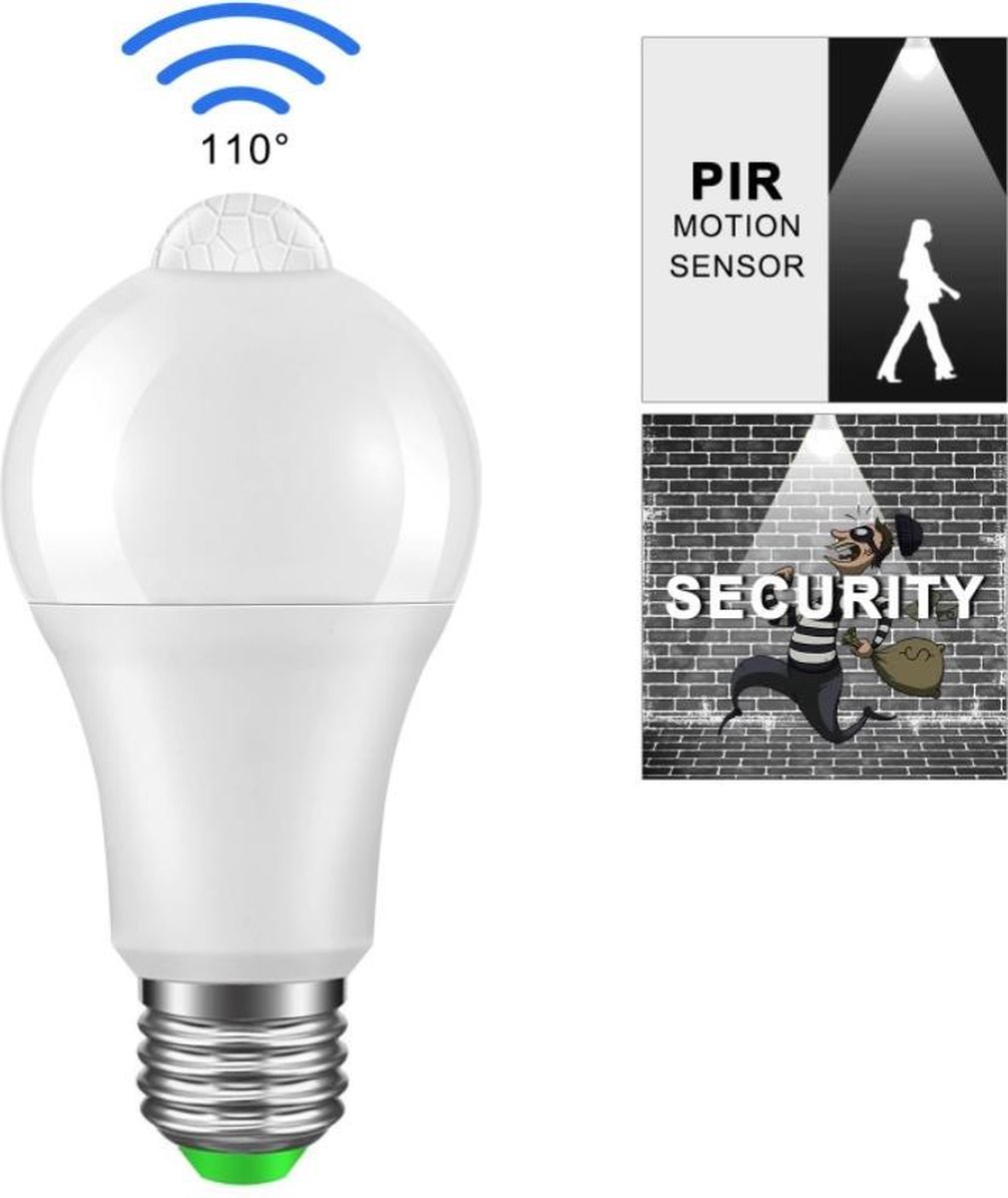 E27 LED lamp | gloeilamp met IR bewegingssensor | 9W | Koud wit 6000K |  bol.com