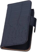 Croco Bookstyle Wallet Case Hoesjes voor HTC One mini M4 Zwart