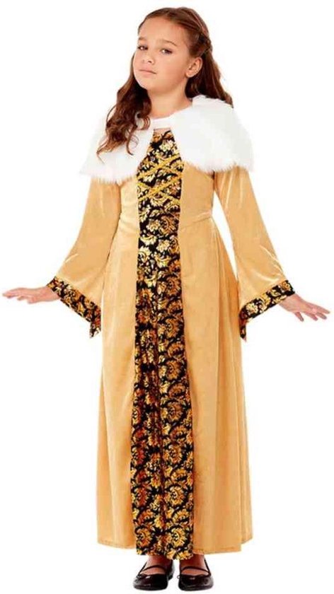 Smiffy's - Koning Prins & Adel Kostuum - Middeleeuwse Gravin Madeleine - Meisje - Geel, Goud - Small - Carnavalskleding - Verkleedkleding
