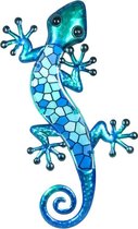 Onthewall | Salamander | metaal & glas | mozaiek | blauw | XL | 39 x 18cm