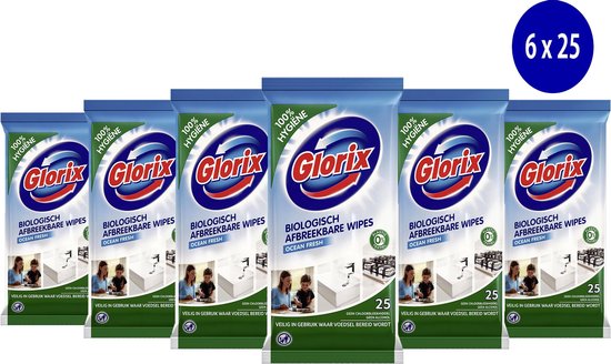 Foto: 6x glorix doekjes biologisch afbreekbaar ocean 100 hygiene 6x 25 150 vochtige schoonmaakdoekjes