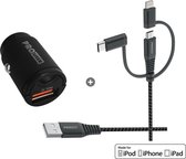 Pro User - USB Autolader - 30W - Quick charge 3.0 + 3-in-1 USB-kabel