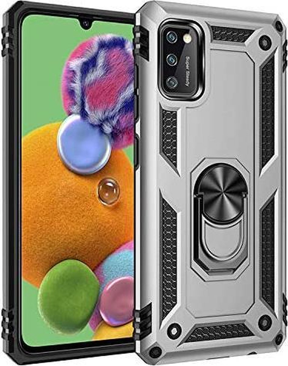 Anti-Shock Hybrid Ring Armor Hoesje Geschikt voor: Samsung Galaxy A41 - zilver