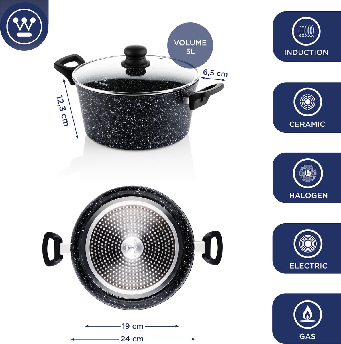 Westinghouse Olla baja Antiadherente de Mármol Gris Grani