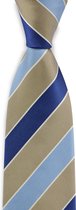 We Love Ties - Stropdas Satin Stripe - zijde satijn - beige / blauw / wit
