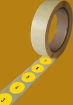 Genummerde etiketten op rol, 22 mm rond, mat geel papier / 0001 t/m 1000