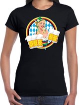 Oktoberfest / bierfeest drank fun t-shirt / outfit - zwart met Beierse kleuren - voor dames - Bierfest / Oktoberfeest kostuum / kleding S
