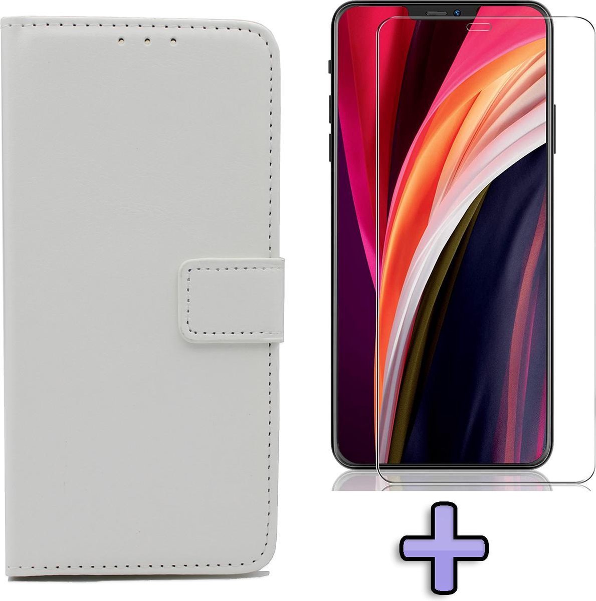 HB Hoesje Geschikt voor Apple iPhone 12 & 12 Pro Wit - Portemonnee Book Case - Kaarthouder & Magneetlipje & Glazen Screenprotector
