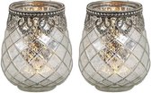 3x Waxinelichthouders/theelichthouders gerookt glas met metalen rand zilver 10 x 9 cm - Glazen kaarsenhouders - Woondecoraties