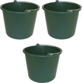 3x Huishoudemmers kunststof 12 liter groen - Schoonmaaklemmer - Schoonmaken/reinigen - Wasemmer