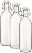 3x Beugelflessen/weckflessen transparant 1 liter 28 cm - Weckflessen - Beugelflessen - Limonadeflessen - Waterflessen - Karaffen