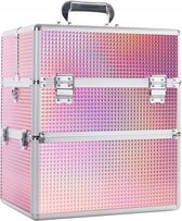 IMPREZZ Nagelkoffer | Beauty Case - Diamond - Roze Hologram | Afmetingen 25x35x40,5 cm | Veel Opbergruimte