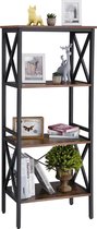 VASAGLE boekenkast met 4 legborden in industriële uitvoering, ladderrek met metalen frame, voor woonkamer, kantoor, vintage, donkerbruine