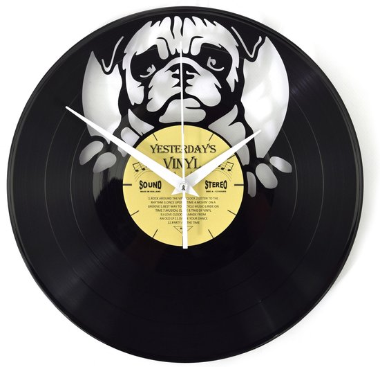 Klok LP Avec Chien - Vinyl - Horloge Murale Bulldog - 30 CM