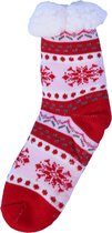 Gevoerde Huissokken met Antislip - Onesize - Kerstsokken Dames en Heren - Wintersokken - Rood