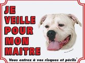 Panneau chien PVC blanc bouledogue américain 20x25cm