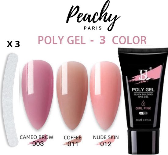 PEACHY ® Paris POLYGEL – 3 Kleuren Kit : Cameo Brown/ Nude / Coffee 30gr + 3 vijlen – Gellak- Nagellak – Polygel Manicure -Gel Nagellakset- Nagel…