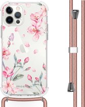 iMoshion Design hoesje met koord voor de iPhone 12, iPhone 12 Pro - Bloem - Roze